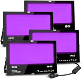 4 Pack 80W LED Black Lights IP66 Outdoor Blacklight Flood Lights with Plug Switch