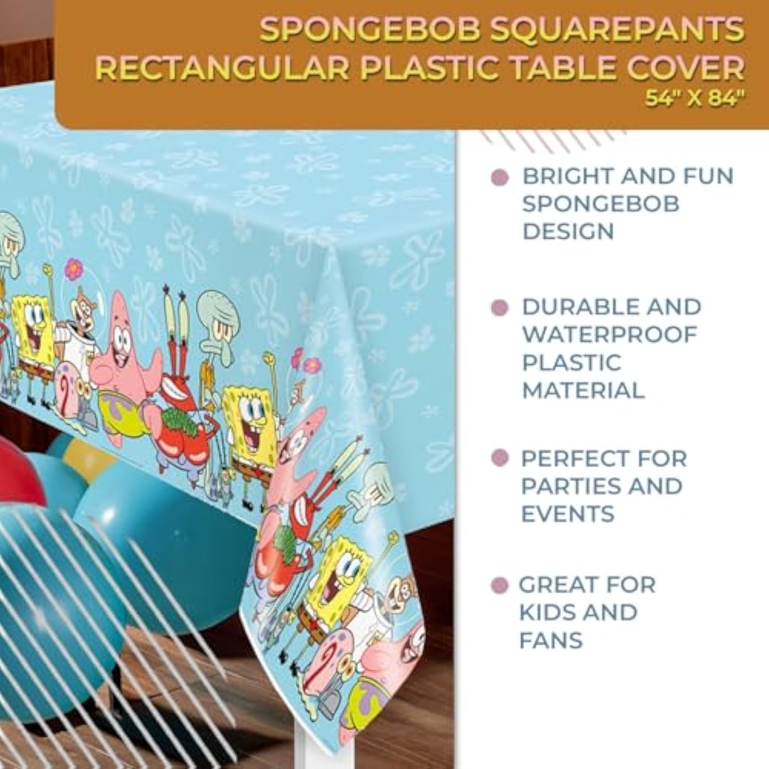 Unique Spongebob Squarepants Plastic Table Cover - 54" x 84" (1 Pc) - Rectangular Tablecloth - Perfect for Kids Birthdays & Parties