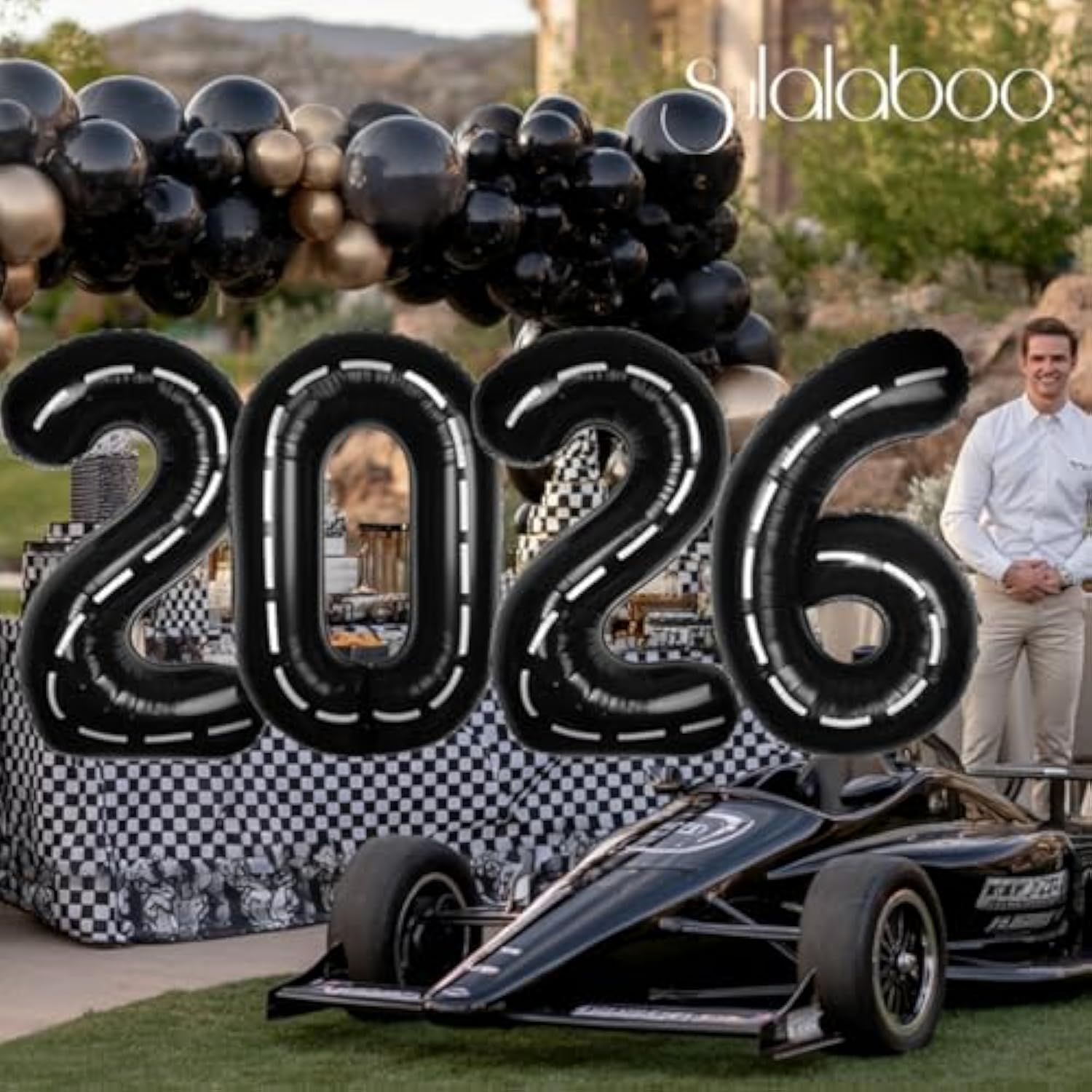 40" Black Race Car #4 Foil Balloon Giant Mylar for Boy's Birthday & Graduation