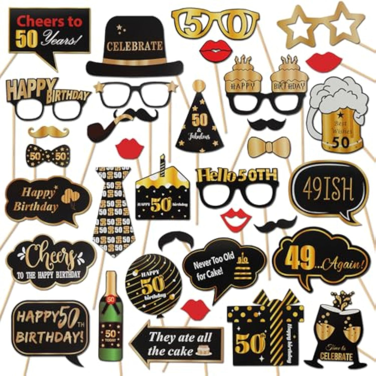 Happy 50Th Birthday Party Photo Booth Props,Cheers To 50Th Birthday Fifty Years Old Bday Party Centerpieces Props Decorations Sign.