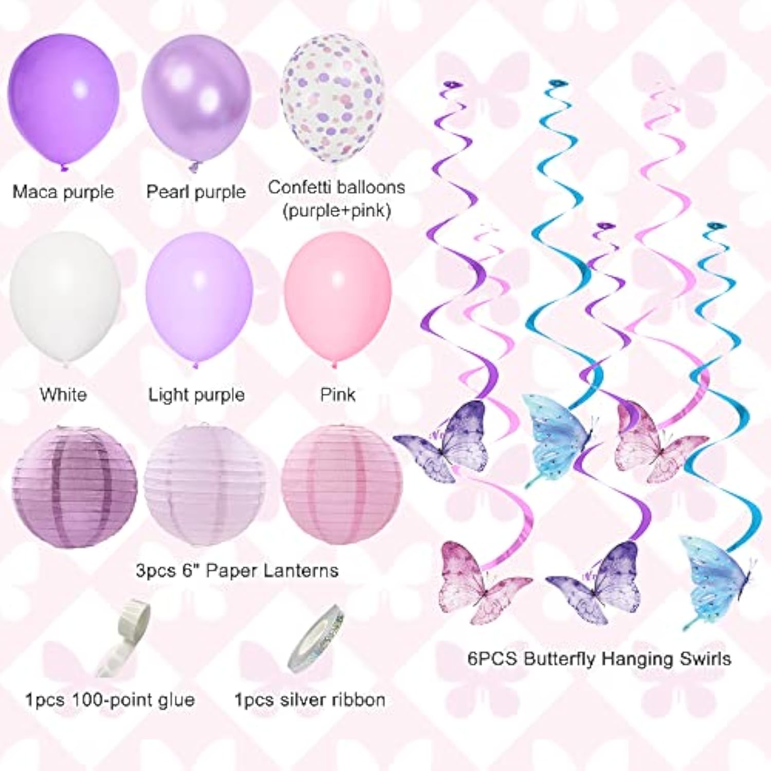 Purple Birthday Decorations For Women Girl Butterfly Birthday Party Decorations Supplies Pink And Purple Balloons Happy Circle Dots Banner Butterfly Hanging Swirl Paper Lanterns Pom