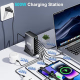 500W Usb C Fast Charger Block, 8 Port Usb Charging Station, Gan ? Pro Double 100W Pd Pps Port Fast Charging Station For Multiple Devices,Laptop Wall Charger Compatible With Macbook/Iphone 16/Ipad Etc
