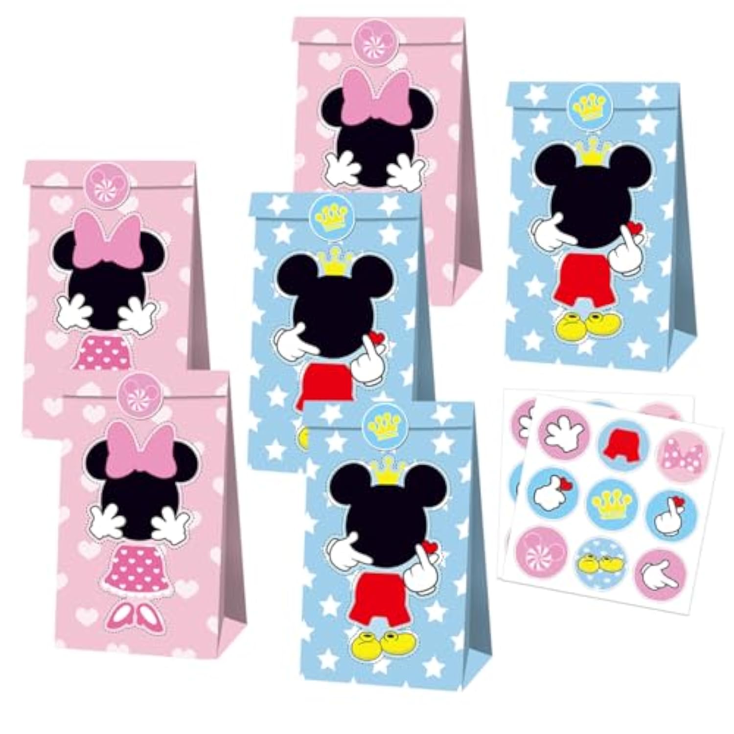 12Pcs Mouse Party Bags With Stickers Paper Supplies Favors Cookie Chocolate Candy Snack Bags Mouse Birthday Party Gift Bag
