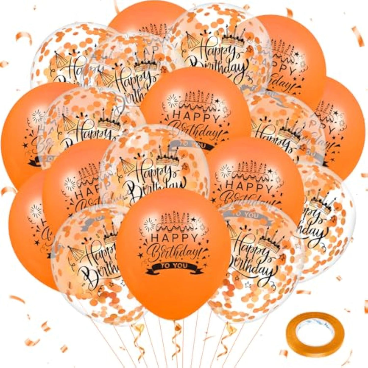 Orange Happy Birthday Balloons 18Pcs Latex Confetti Fall Party Decorations Supplies