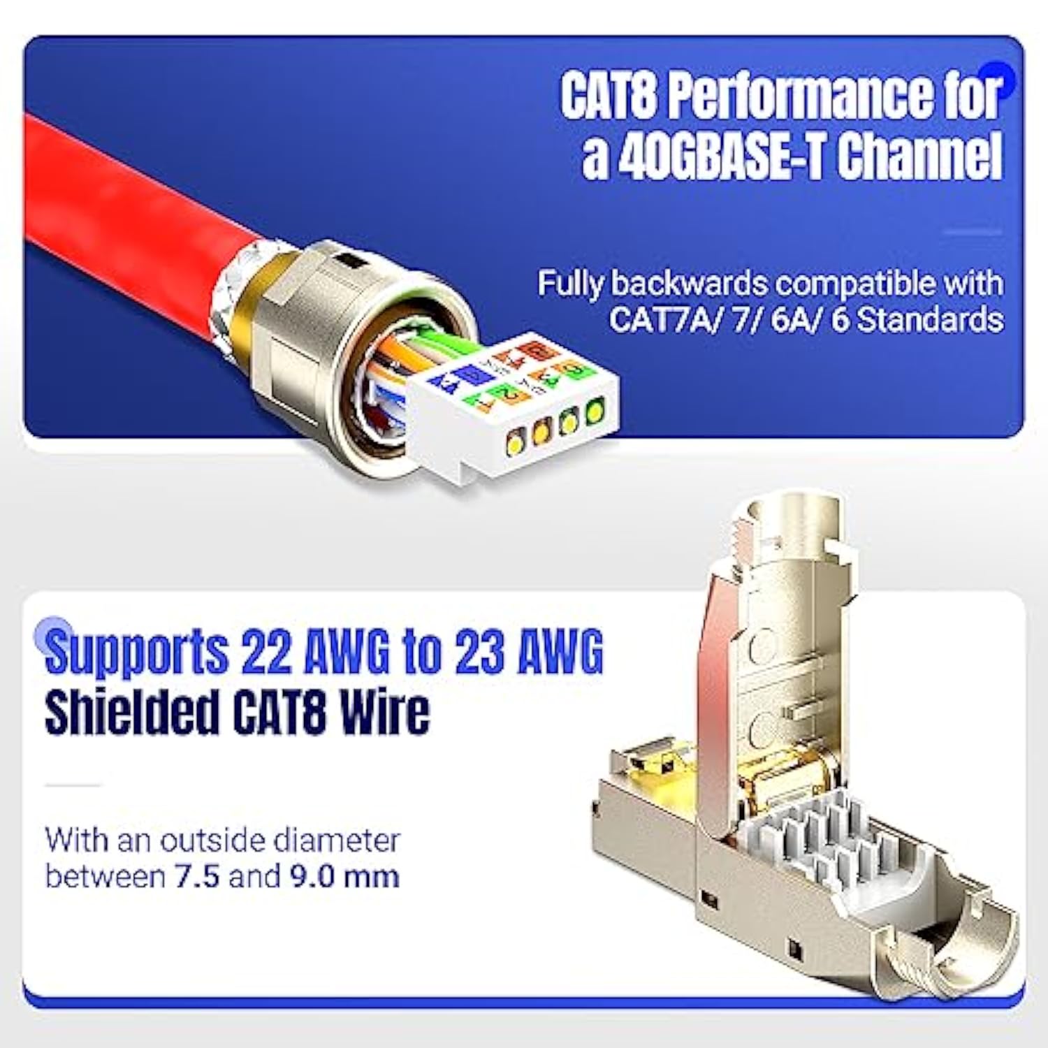 Stp Cat8 Rj45 Connector Zinc-Alloy Tool-Free Ethernet Field Termination Modula