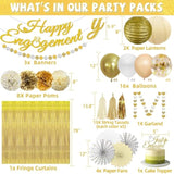 Gold Engagement Party Decorations, Just Engaged Decorations Include Happy Engagement Banner Lanterns For Congratulations Wedding Bachelorette Backdrop Decor