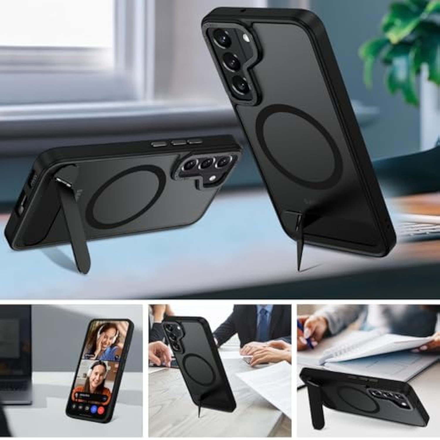 Magnetic For Samsung Galaxy S22 Case, Compatible With Magsafe With Invisible Kickstand, Translucent Matte Back Tpu Bumper Military Grade Samsung Galaxy S22 Phone Case, Black