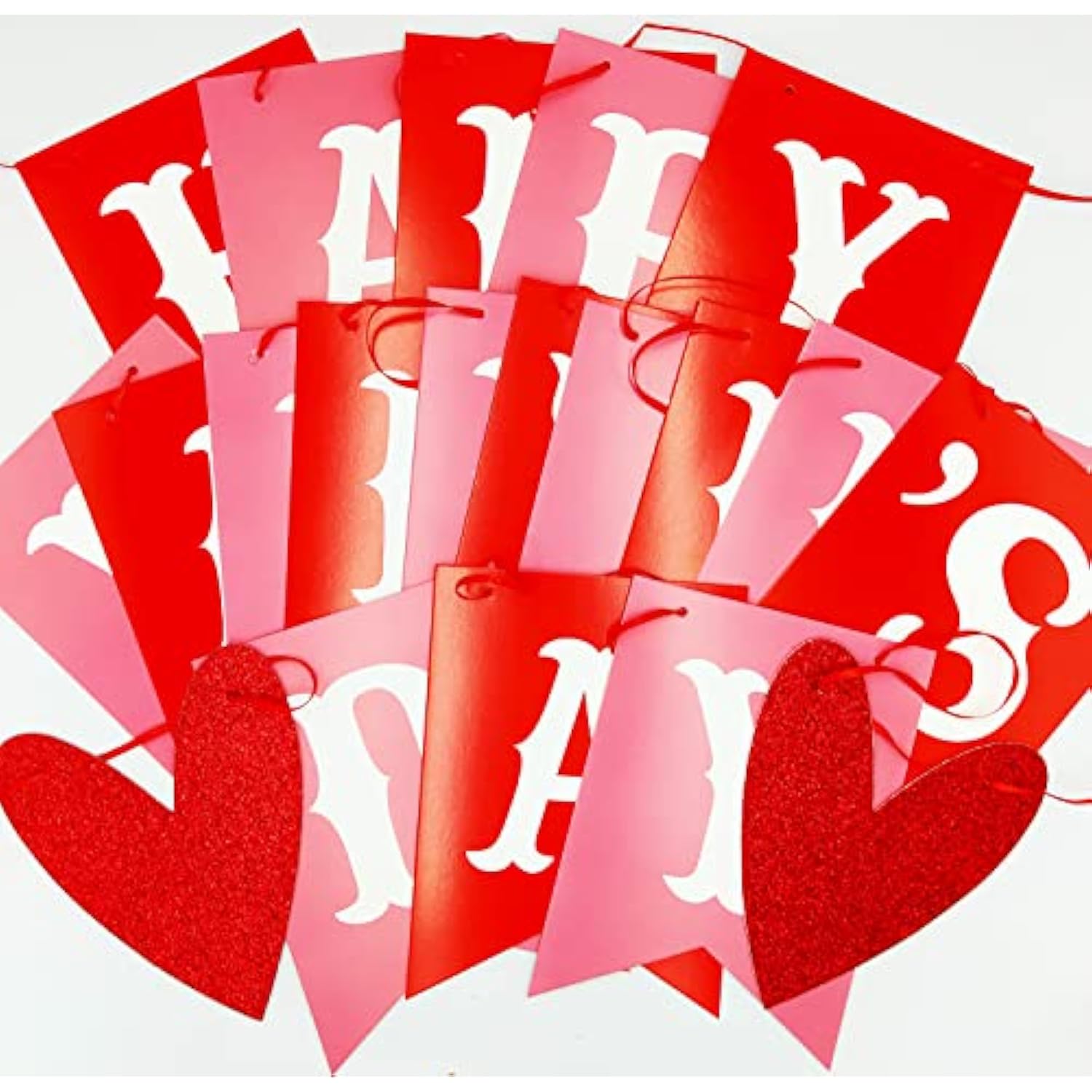Happy Valentine'S Day Banner Red Pink Valentine'S Day Bunting Banner With Glitter Heart Signs Valentines Day Paper Garland For Home Wall Valentines Party Decorations Supplies
