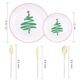 Liyh 150 Pcs Plastic Christmas Disposable Dinnerware Set, Disposable Christmas Plastic Plates With Red Rim, Gold Cutlery With White Handle, Tableware Dishes For Xmas Day 30 Guests