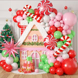 Christmas Balloons Arch - 125 Pcs Balloon Garland Kit With Green, Pink, Red Latex Balloons, Candy Cane & Star Foil Balloons For Christmas Party Decoration