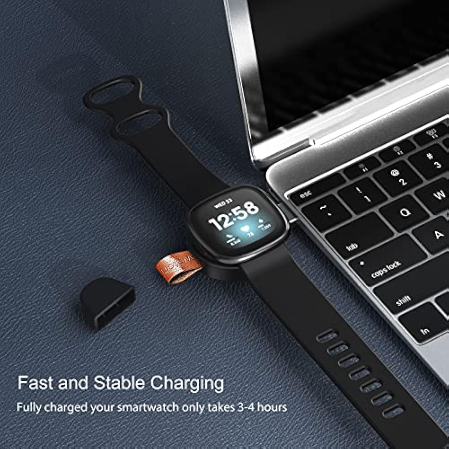 Hkhyoo Charger For Fitbit Versa 3 & Fitbit Sense,Portable Travel Replacement Usb Charging Dock For Fitbit Watch, Magnetic Wireless Fast Charger For Fitbit Versa 3 & Sense(2 Pack, A-03, Black