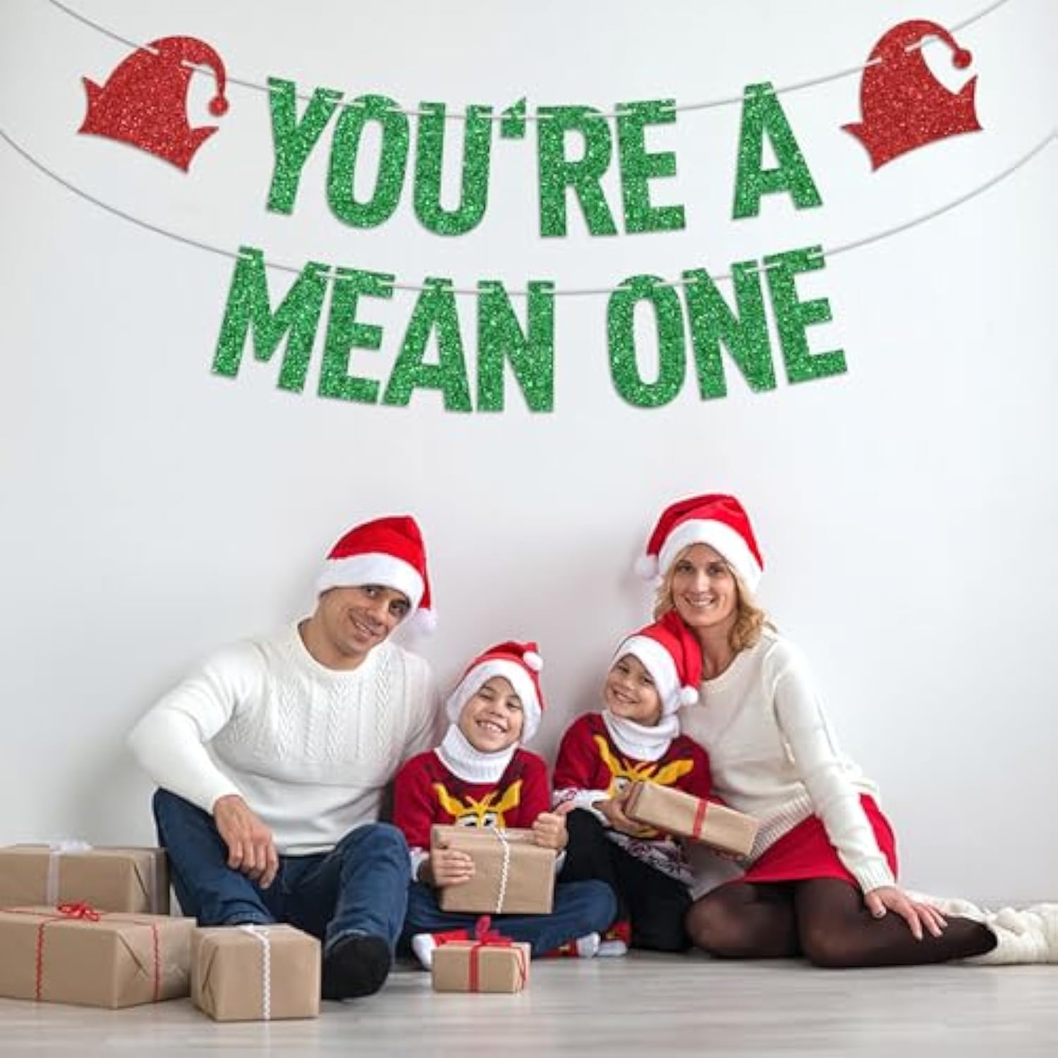 Green Glitter You'Re A Mean One Banner, Merry Christmas/Happy 1St Birthday, Grinch Christmas Themed Baby'S 1St Birthday Baby Shower Party Decorations Supplies