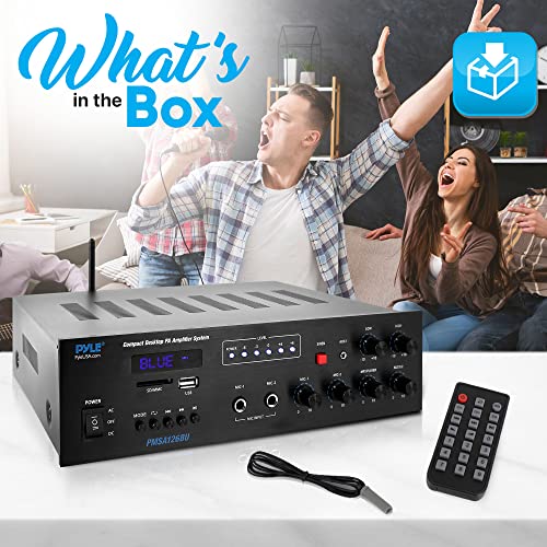 Public Address Amplifier - 500W Compact Digital Receiver w/ 70V 100V Output, Dual Mic Input, USB-A Input w/ MP3 Player, FM Radio, RCA