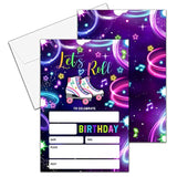 Birthday Invitations, 4"X6" Neon Roller Skating Birthday Party Invitations With Envelopes For Neon Glow Skate Party Decorations Supplies(20 Pieces)-C08