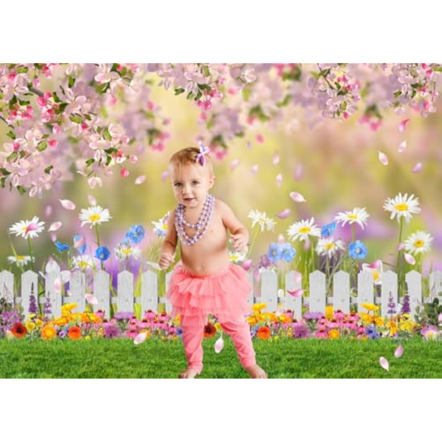 7X5Ft Spring Backdrop Pink Flower Garden Photography Backdrop Easter Decor Banner Kids Children Birthday Banner X-211