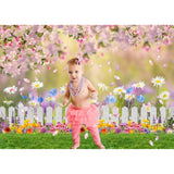 7X5Ft Spring Backdrop Pink Flower Garden Photography Backdrop Easter Decor Banner Kids Children Birthday Banner X-211