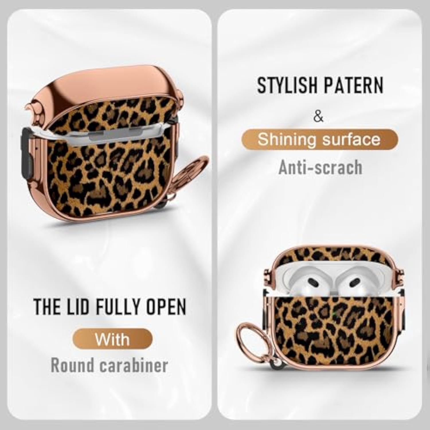 For Cute Airpods 3 Case (2021) With Safety Lock,Compatible Leopard Print Airpod 3Rd Generation Case For Women Girly With Keychain-Gold