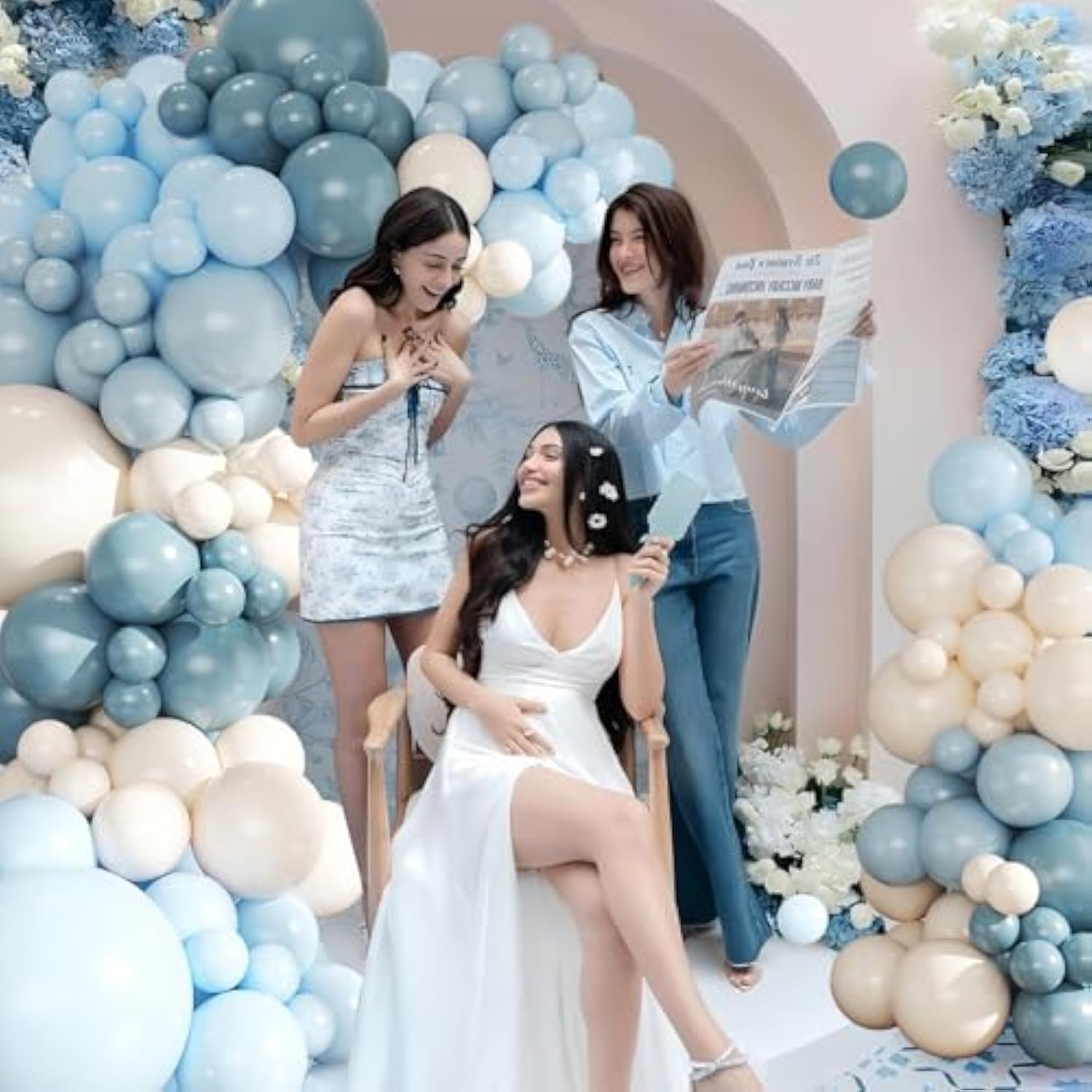 Dusty Blue Balloon Arch Kit 124Pcs Blue And White Balloon Arch Garland Kit Include Macaron Blue Light Blue Sand White Balloons For Baby Shower Bridal Shower Birthday Party Decorations