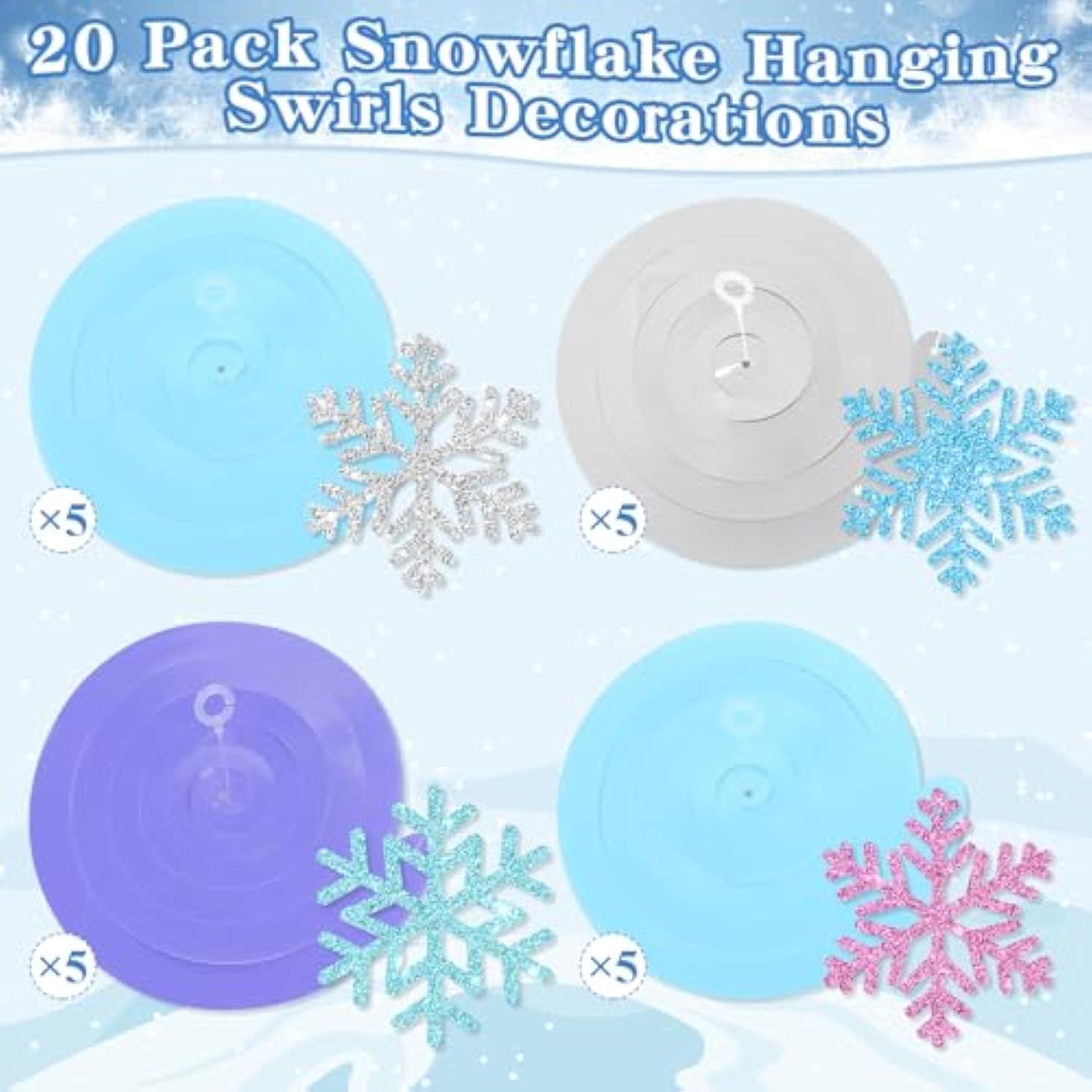 20Pcs Winter Snowflake Hanging Swirls Decorations, Winter Hanging Ceil