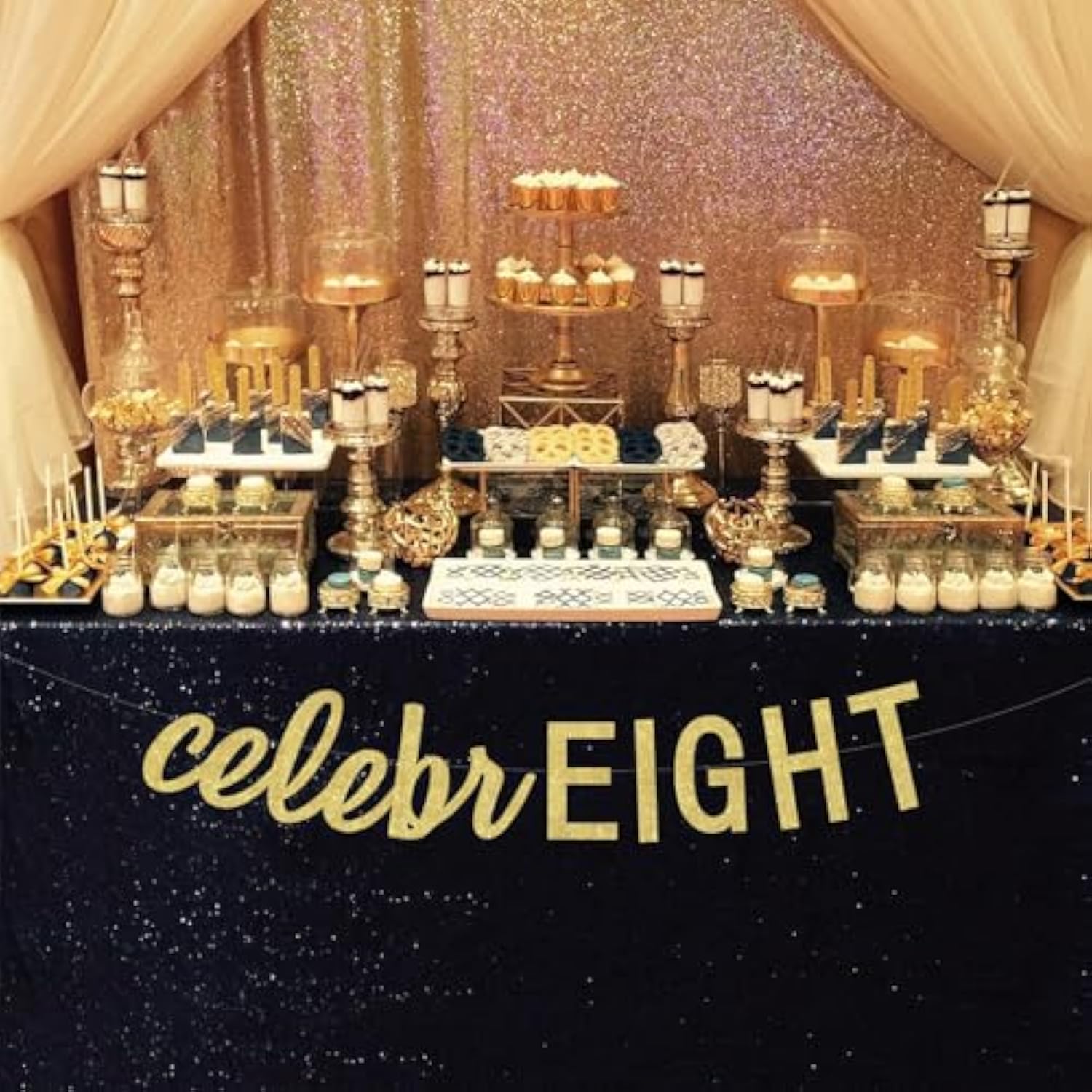 8Th Birthday Banner, Gold Celebreight Banner, 8Th Birthday Party Decorations For Boys And Girls Eight Bday Party Supplies