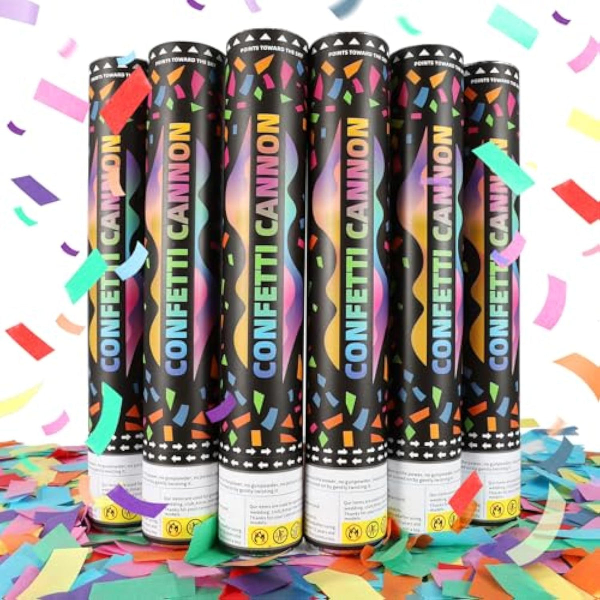 6Pc Multicolor Confetti Cannons 12Inch Party Poppers for Any Celebration