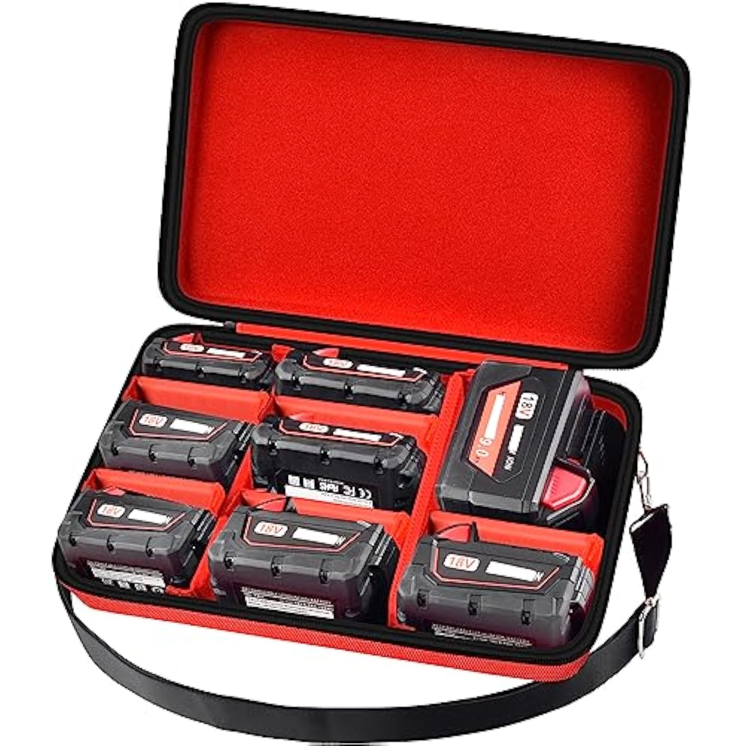 Extra Large Battery Hard Carrying Case, For Milwaukee M18 18V/ M12 12V Battery And Charger, Batteries Box Holder For 2.0/3.0/4.0/6.5/5.0/8.0/6.0/9.0-Ah Batteries, Adapter (Bag Only) - Red