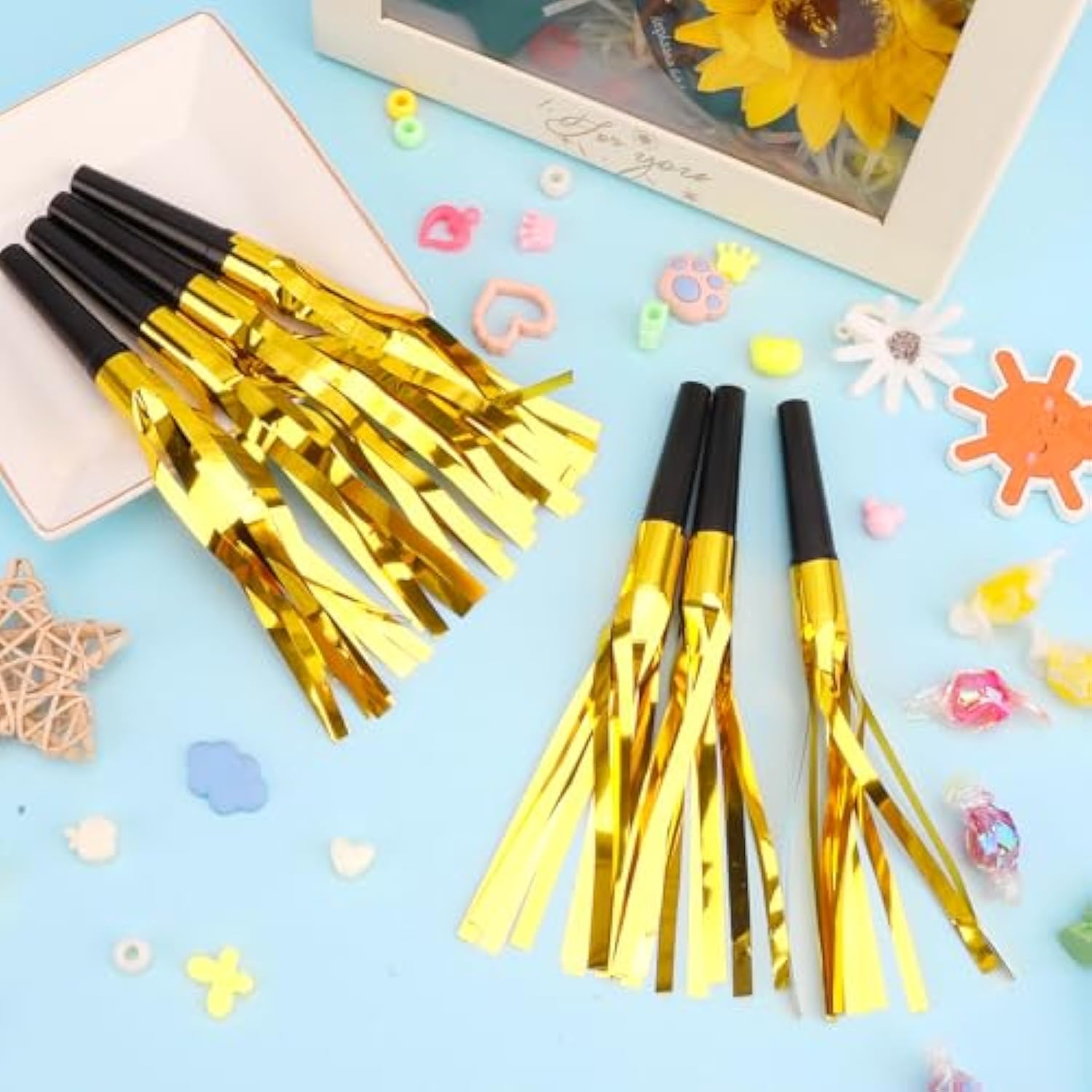 24-Pack Gold Glitter Noise Makers for Parties and Holidays