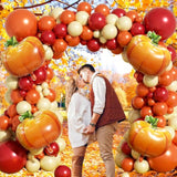 Fall Balloon Arch Kit: Orange, Burgundy, Yellow Balloons with Pumpkins