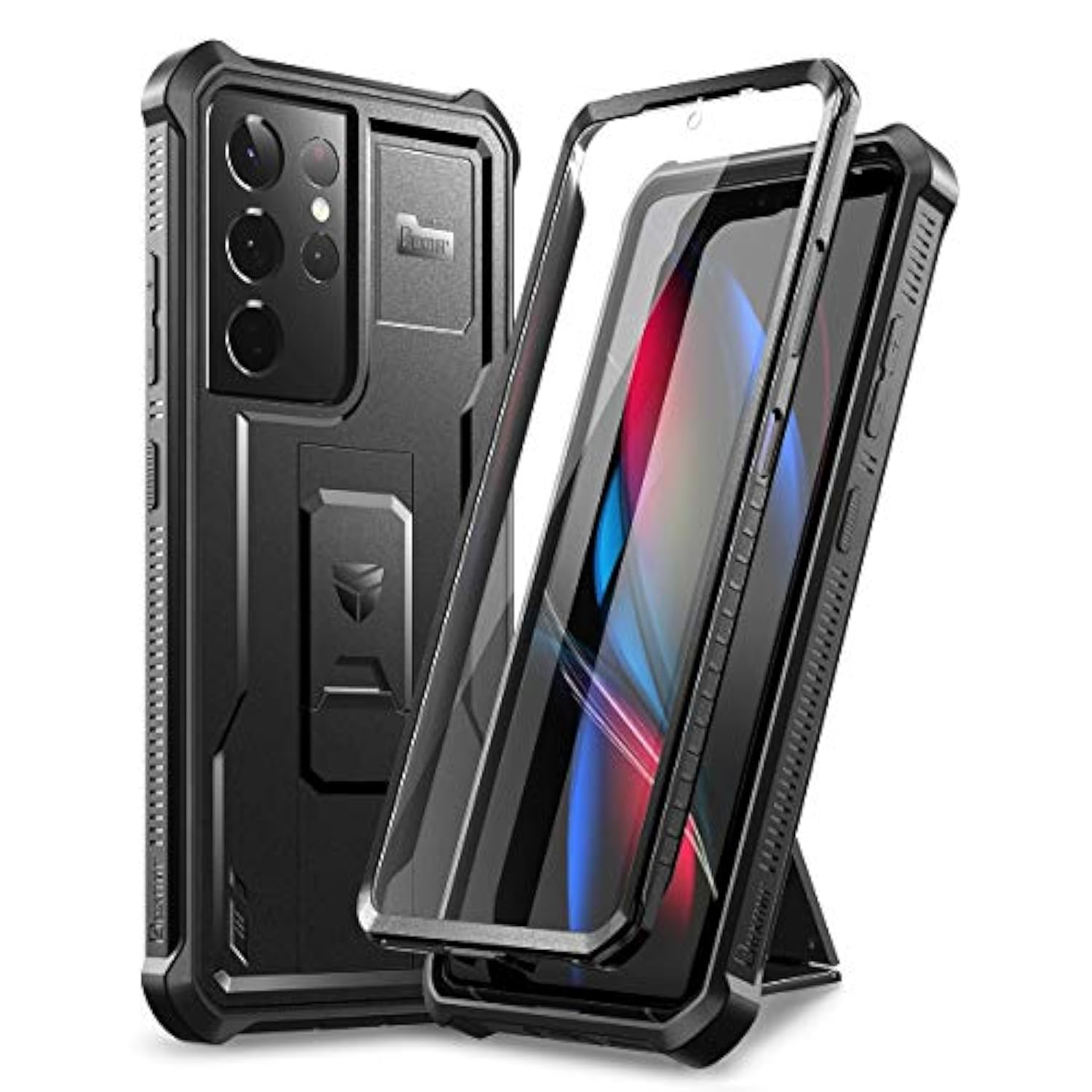 For Samsung Galaxy S21 Ultra Case, [Built In Screen Protector And Kickstand] Heavy Duty Military Grade Protection Shockproof Protective Cover For Samsung Galaxy S21 Ultra 5G, 6.8 Inch Black