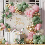 Sage Green Pink Balloon Arch Garland Kit,137Pcs Blush Pastel Pink And Sage Green White Sand Gold Balloons For Boho Girls Woodland Baby Shower Wedding Jungle Safari Birthday Party Decorations