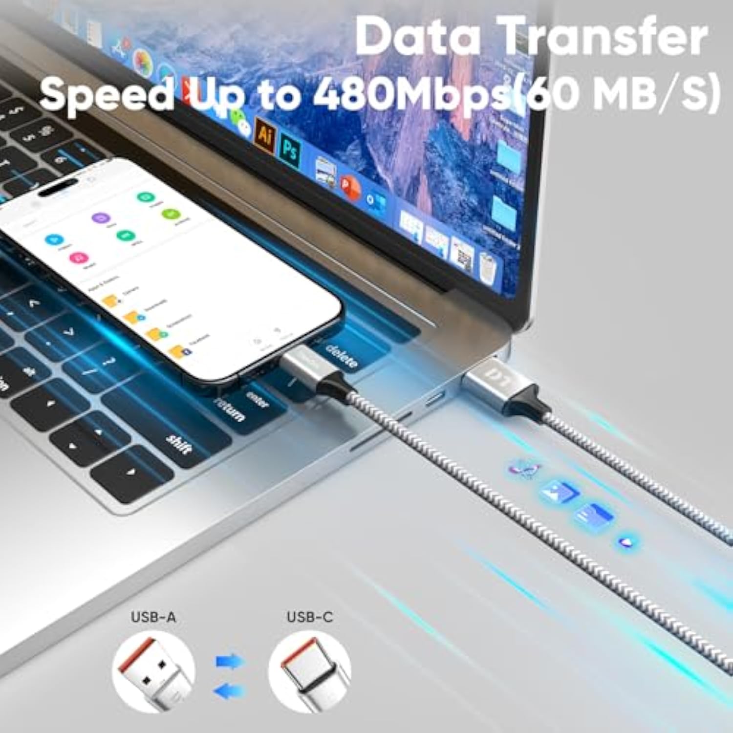 Usb A To C Cable 6Ft 2-Pack, 15W Charging & 480Mbps Data Transfer, Usb-A To Usb-C Braided Cord For Carplay, Iphone 16/15, Ipad Pro 12.9/11, Air 5Th/4Th Gen, Ipad Mini 6Th And More