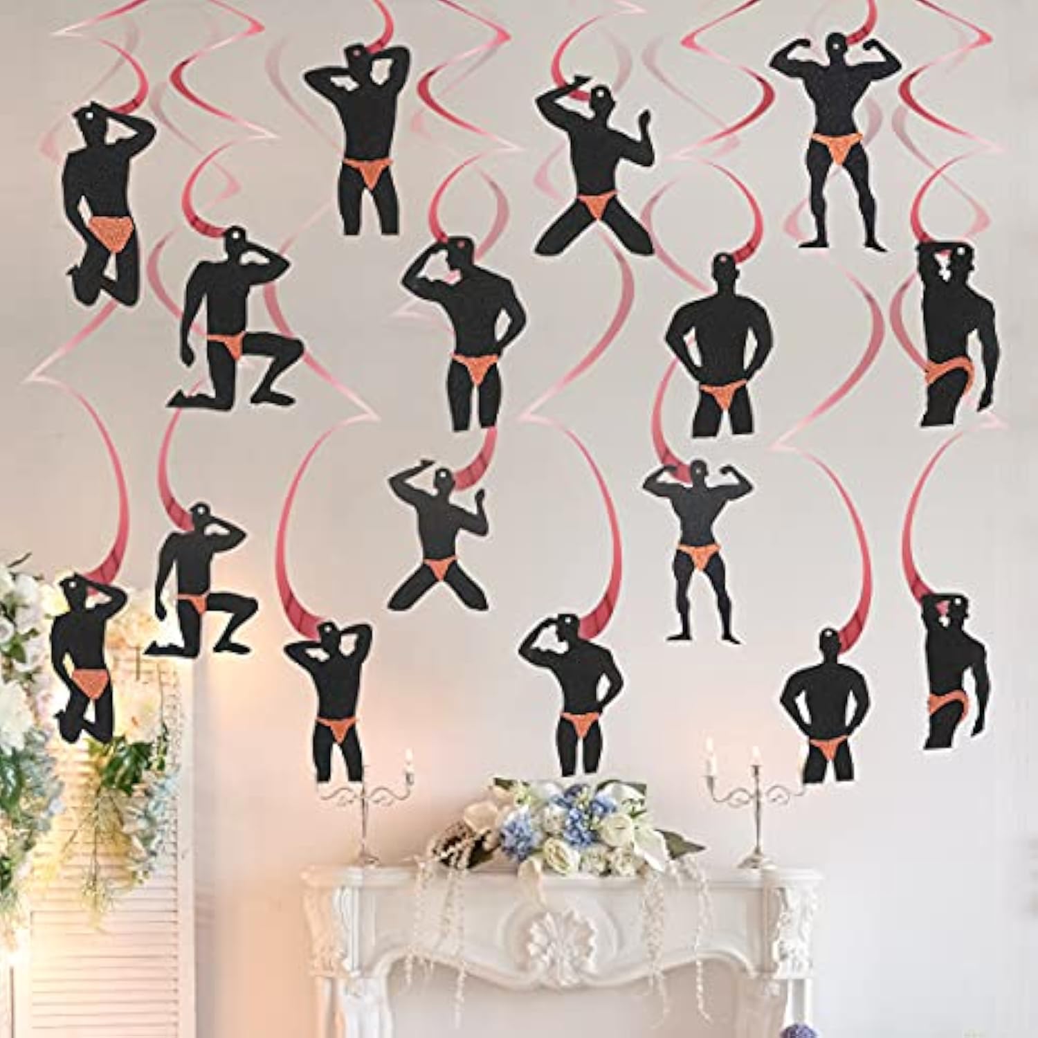 30Pcs Bachelorette Party Hanging Swirls Decorations, Rose Gold Male Dancer Hen Party Supplies, Bridal Shower Dirty & Naughty Bachelorette Party Decor For Women