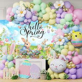 Hello Spring Backdrop Easter Party Banner Greenery Spring Festival Easter Photo Backdrop Colorful Happy Easter Party Decorations Supplies Banner (Greenery, 70.8X43.3 Inch)