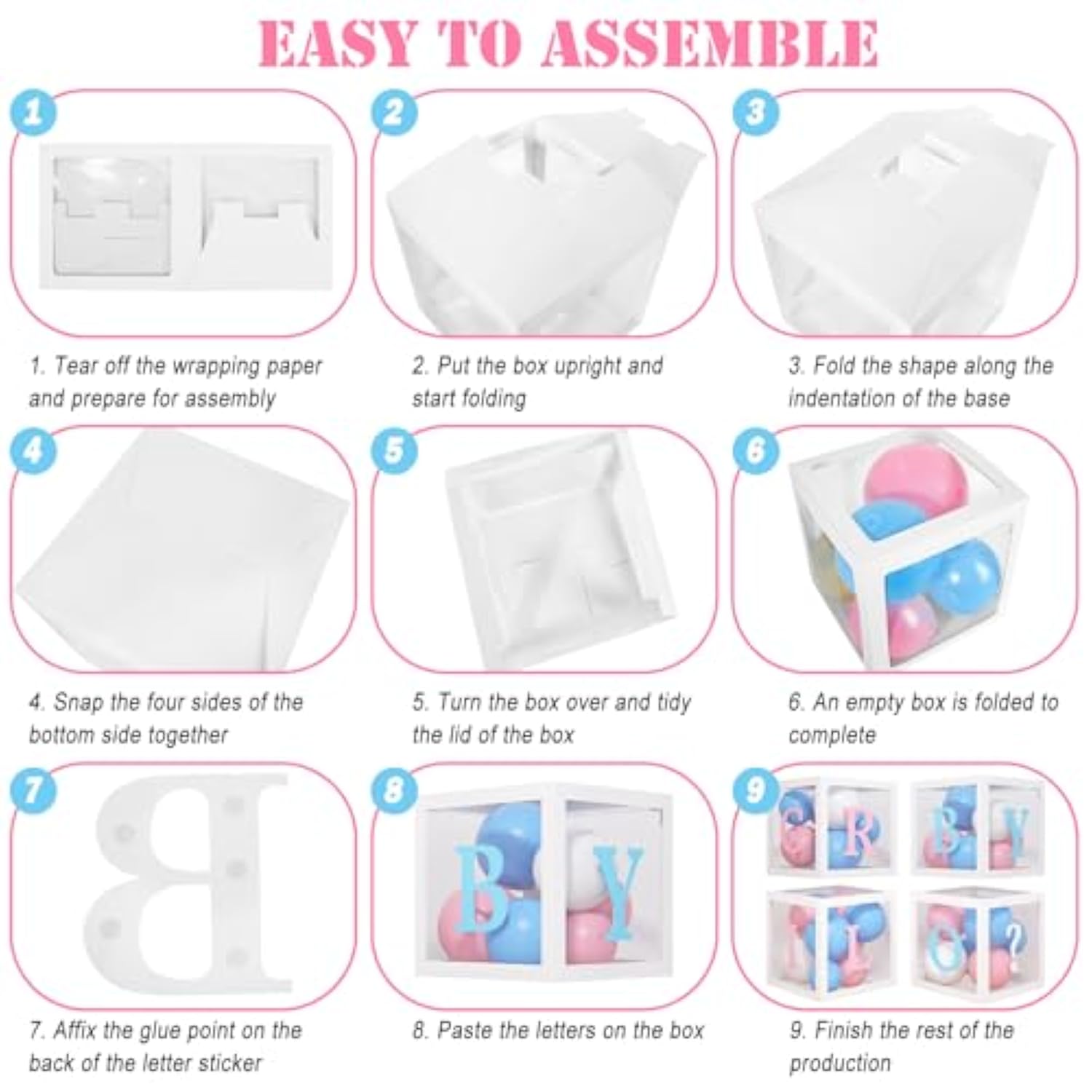 130Pcs Gender Reveal Balloon Decorations, Pink And Blue Balloon Arch Kit Baby Boxes With Letters(A-Z+Boy Girl) For Baby Shower Birthday He Or She Gender Reveal Party Supplies