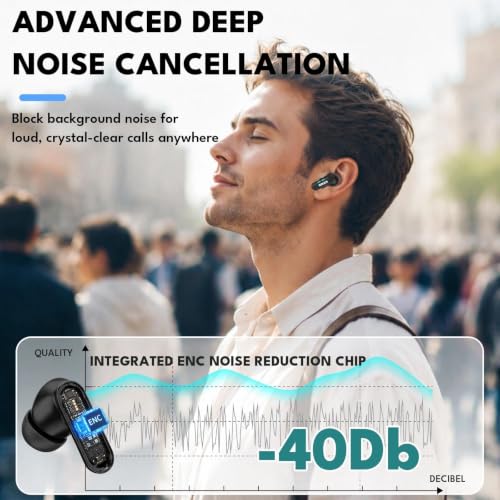 DY08 in Ear Headphones, ENC Noise Cancelling Earbuds with 60H Playtime,Gradient Breathing LED Lights,Bluetooth 6.0 Wireless Earbuds,IPX5 Waterproof