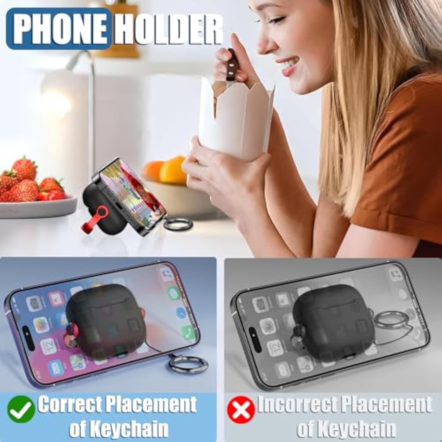 For Airpods 4 Case,Compatible With Apple Airpods 4Th Generation Case With Drop Protection Lock And Phone Holder Function,With Cleaner Kit And Keychain,For Men And Woman(Black Red)