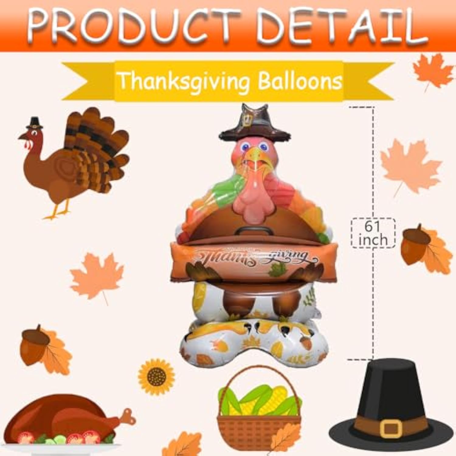 Turkey Balloons 2Pcs Self Standing Thanksgiving Balloons for Fall Party Harvest Festival Decor