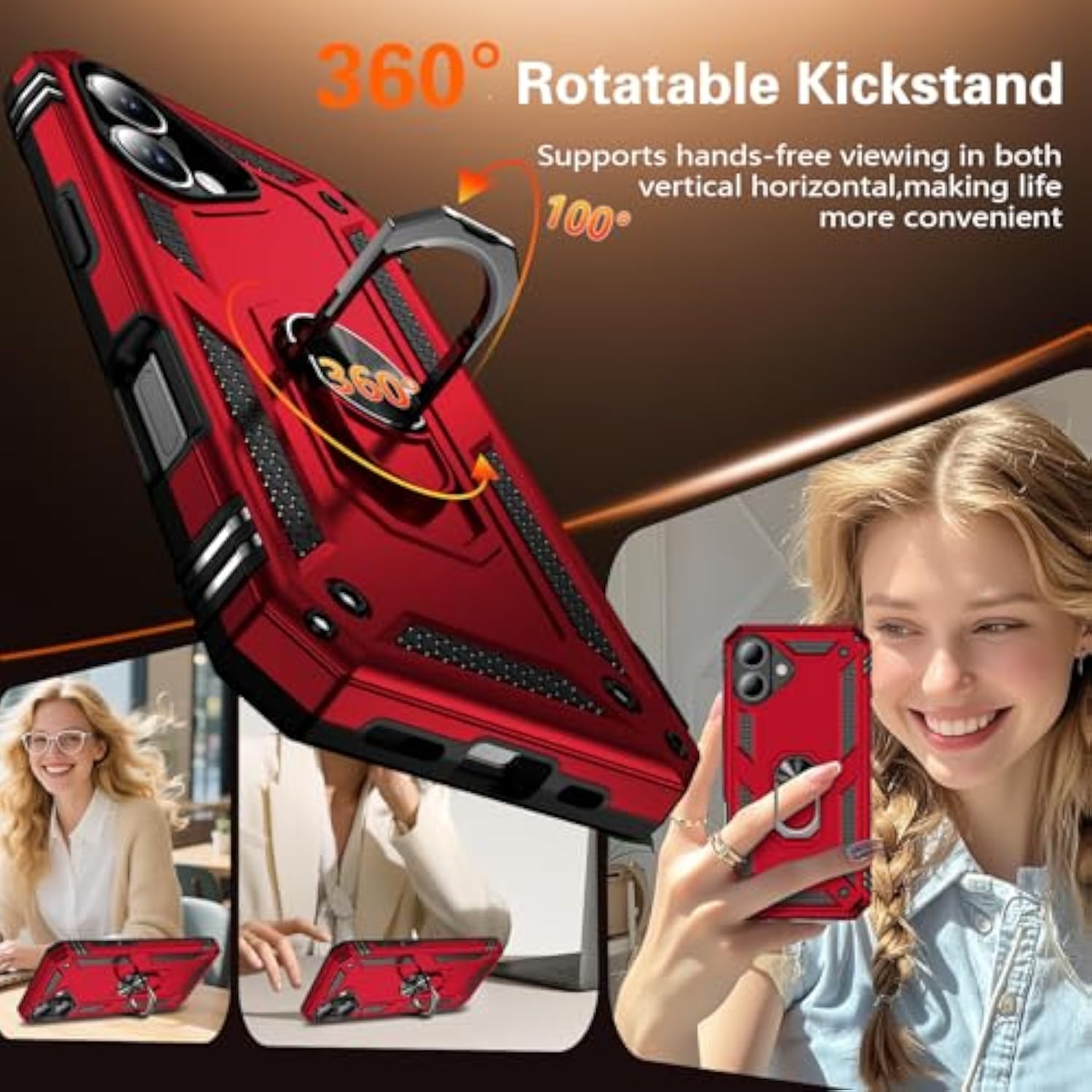 Case For Iphone 17 Phone Cover With Ring Kickstand,Military Grade Dual Layer Shockproof Protective Phone Cover For Iphone 17 Heavy Duty Sturdy Cases Purple