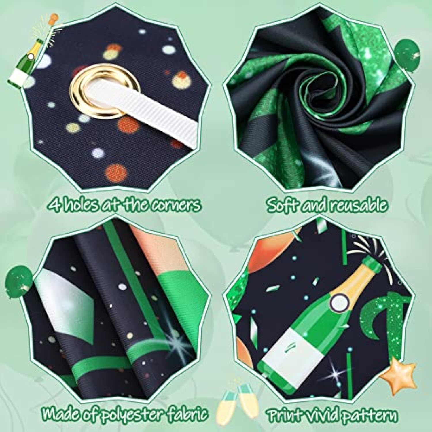 Green Black Gold Birthday Party Decoration Banner, Green Black Happy B