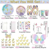 254 Pcs Party Decorations - Including Plates, Tablecloth, Balloons, Banner, Cups, Butterfly Wing Set For Birthday, Fairy Party Supplies