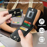 For Iphone 16E Case With Card Holder Crossbody Lanyard Strap Leather Wallet Case With Magnetic Clasp Kickstand Heavy Duty Protective Flip Cover For Iphone 16E For Women, Black