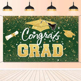 Graduation Party Decorations - Green Gold Congrats Grad Class of 2026 Backdrop Banner Large Sign Wall Decorations Photography Background Party Supplies for 2026 Graduation Party Decorations