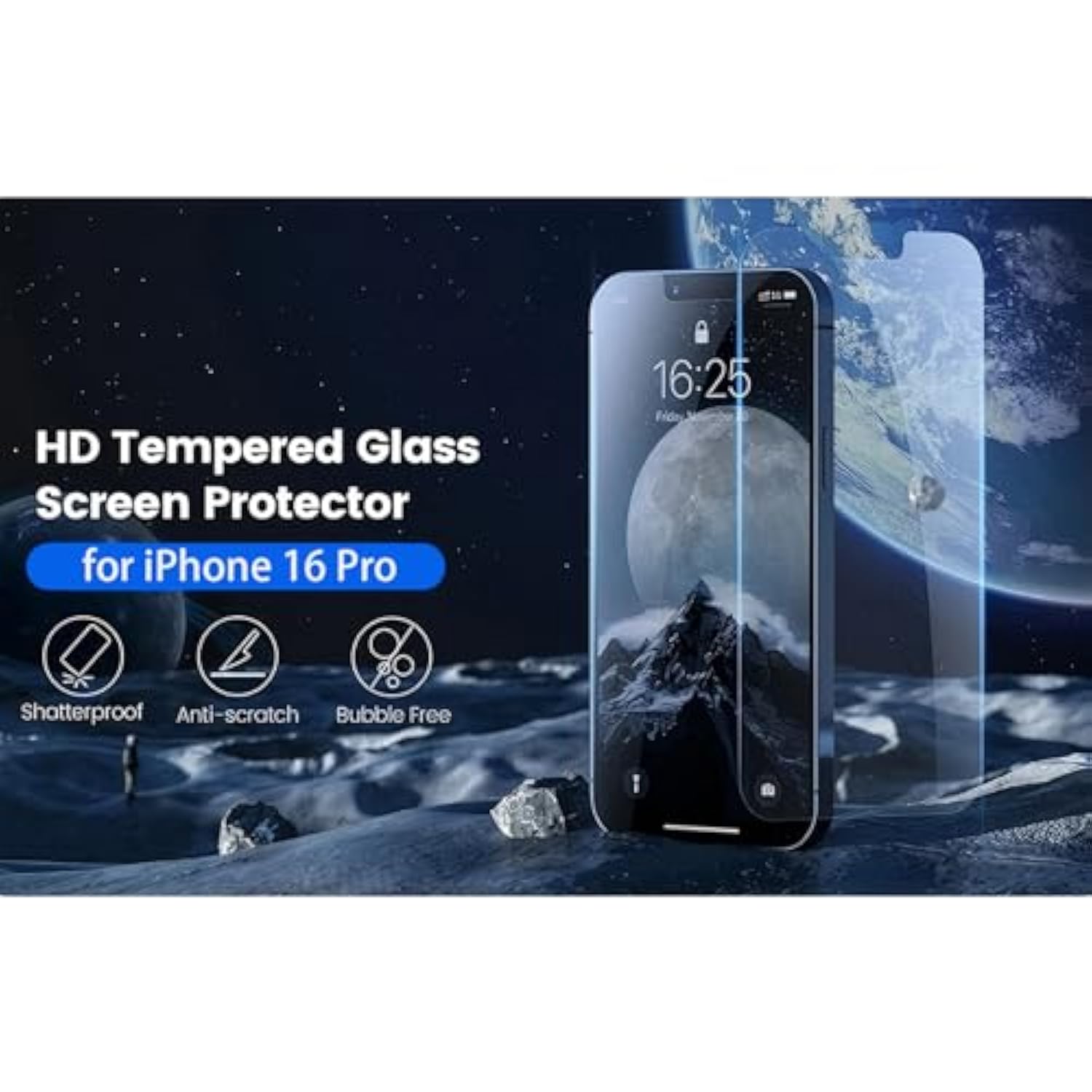 Lfgkmz 2 Pack Tempered Glass Screen Protector For Iphone 16 Pro 6.3",[Military Grade Shatterproof],Auto Install,Ultra Hd,9H Hardness,Zero Bubble