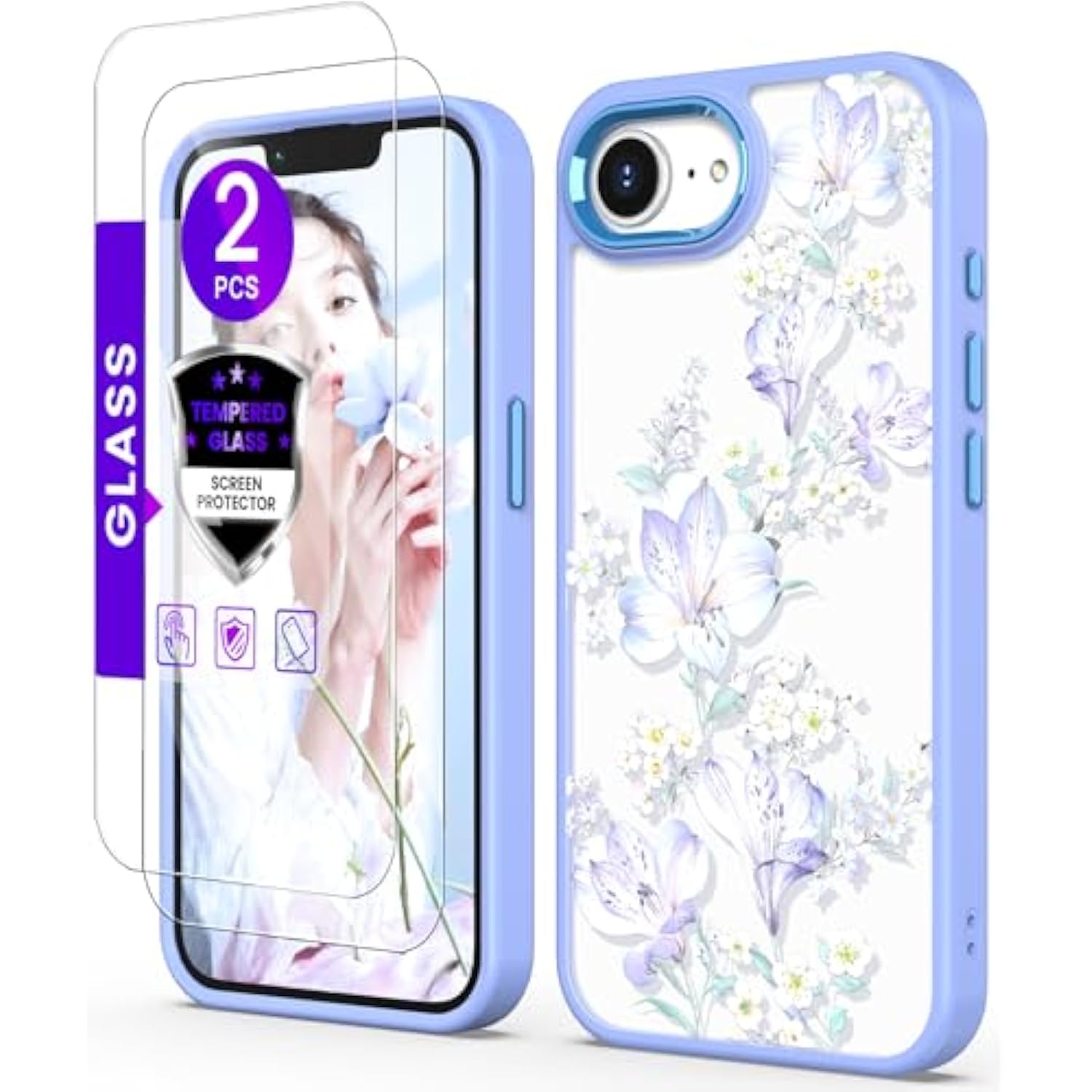 For Iphone 16E Case+Tempered Glass Screen Protector, [ Grade Protective] Slim Soft Tpu & Hard Pc,Girls Women Crystal Clear Flower Pattern Cover For Iphone Se 4Rd Gen 2025-Daffodils