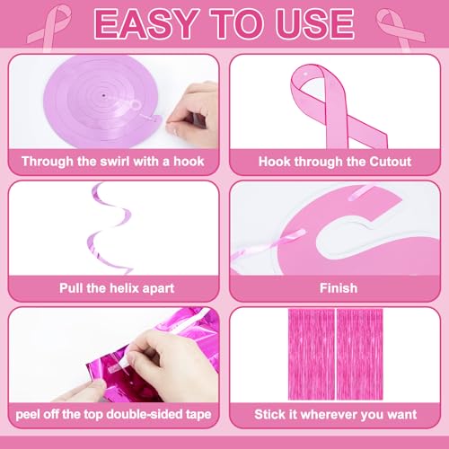 Breast Cancer Awareness Decorations Pink Ribbon Foil Fringe Curtains