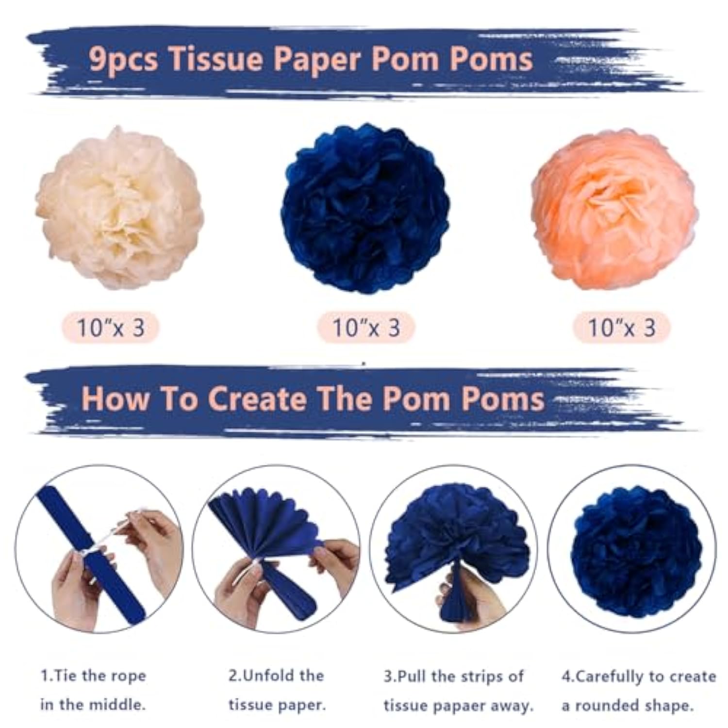 Navy Rose Gold Birthday Decorations 61 Pieces Balloon Kit With Foil Balloons,Flower Pompoms,Round String Suit For 1St 16Th 21Th 25Th 30Th 35Th 40Th, Women Grils Navy Rose Gold Birthday Party1