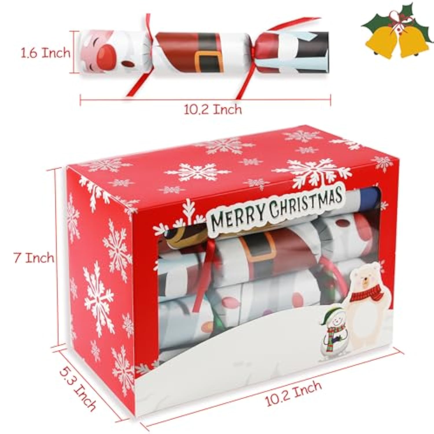 12 Pack Christmas No-Snap Party Table Favors, Christmas Themed Holiday Supplies With Party Hat, Joke & Little Gift Inside For Kids Adults Xmas Gift