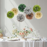 Jungle Safari Tissue Paper Pom Poms Wild Animal Leopard Zebra Print Cheetah Party Decorations Sage Green Brown Flowers Wall Hanging Décor Table Centerpieces Supplies Birthday Bridal Baby Shower