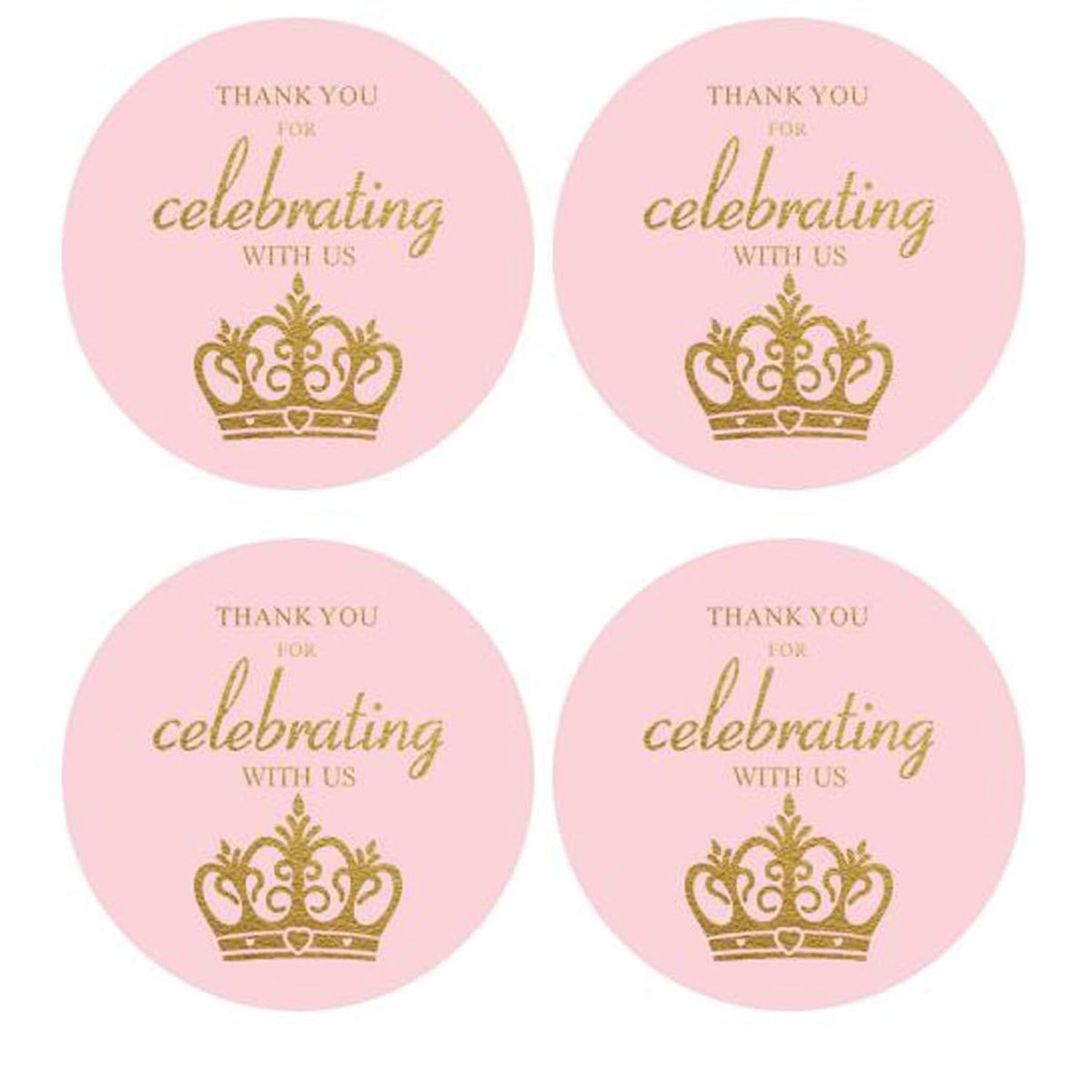 2 Round 50 Pack Crown Thank You Label Stickers Birthday Party Sticker Labels Candy Stickers For Birthday Party Baby Shower Wedding Favors, Pink