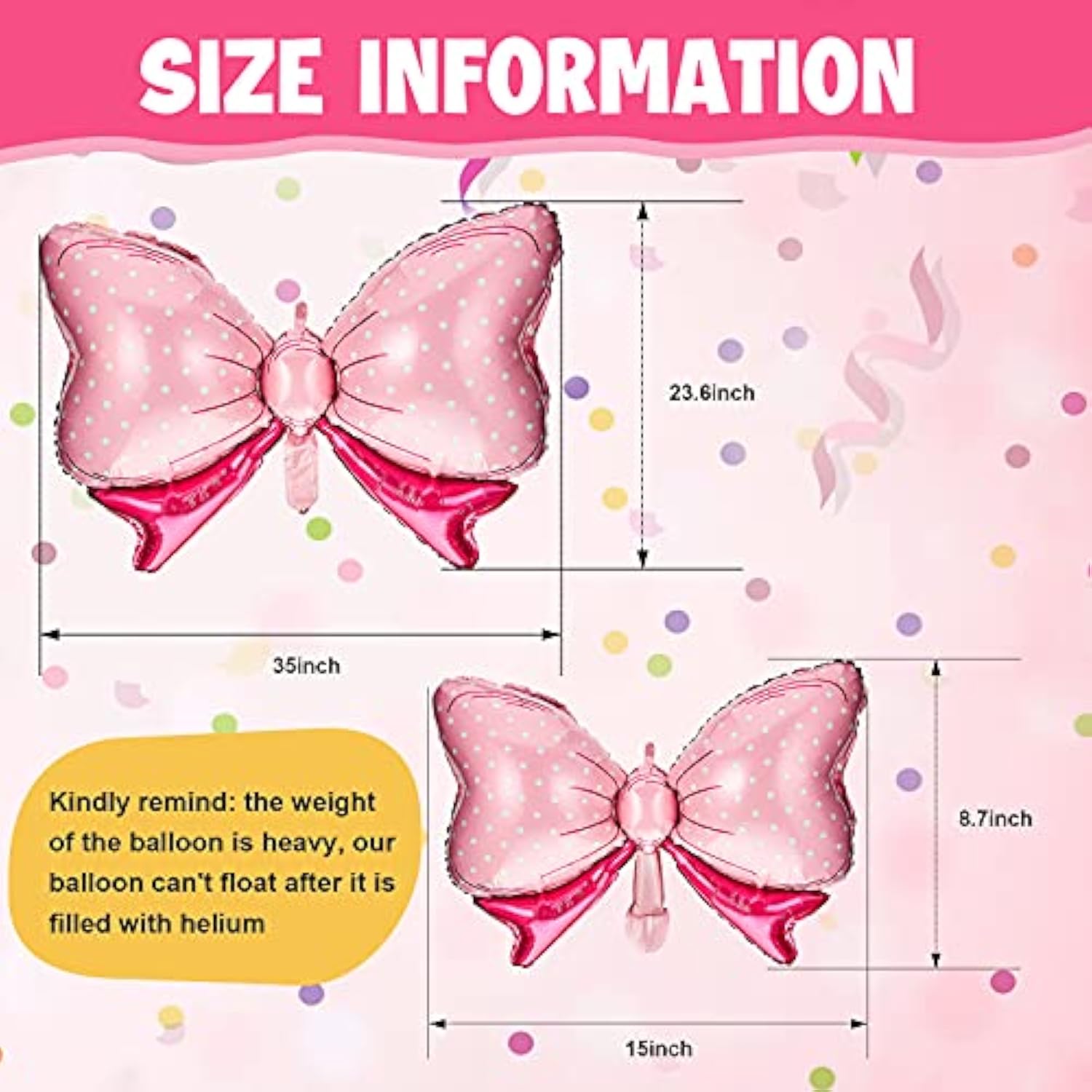 6 Pcs Pink Bow Balloon 35 Inch And 15 Inch Polka Dot Foil Balloons Pink Bow Decorations For Birthday Wedding Theme Party Decorations
